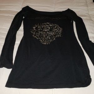 Ed Hardy women's long sleeve scoop neck top